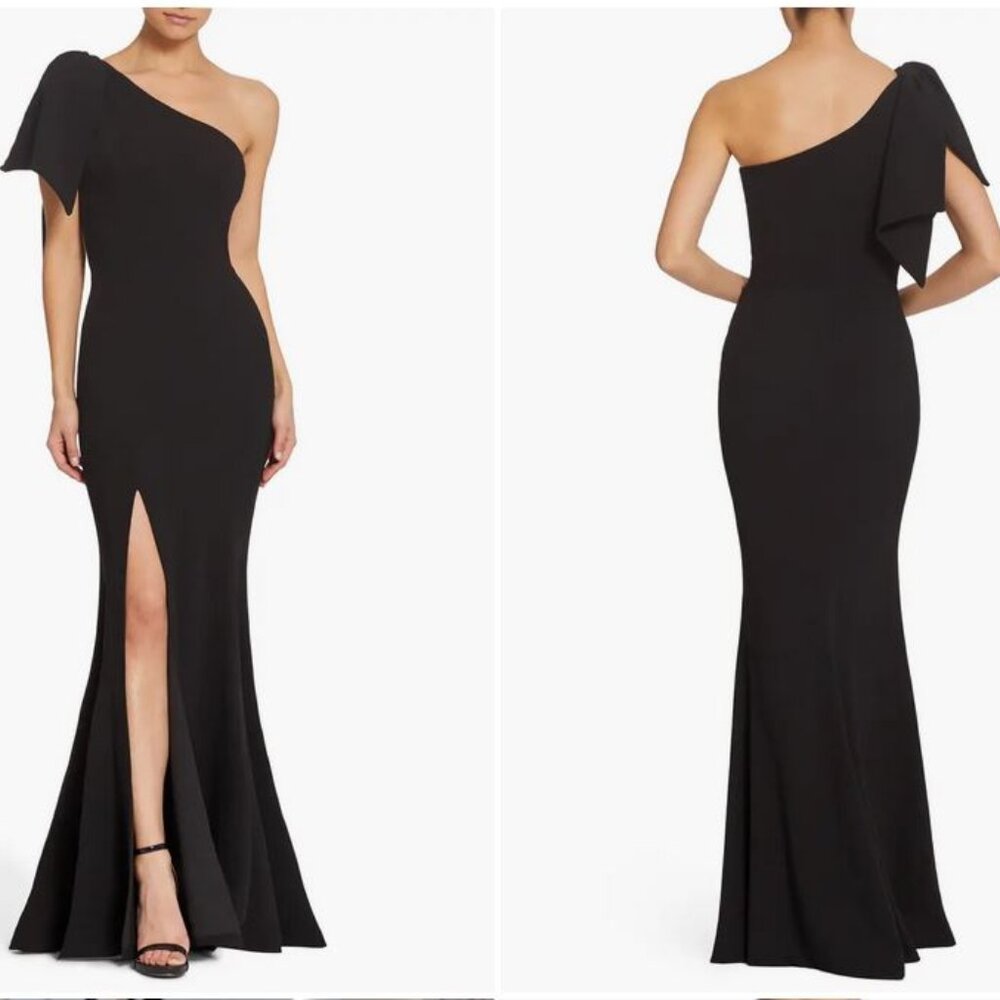 Georgina One-Shoulder Black Crepe Gown